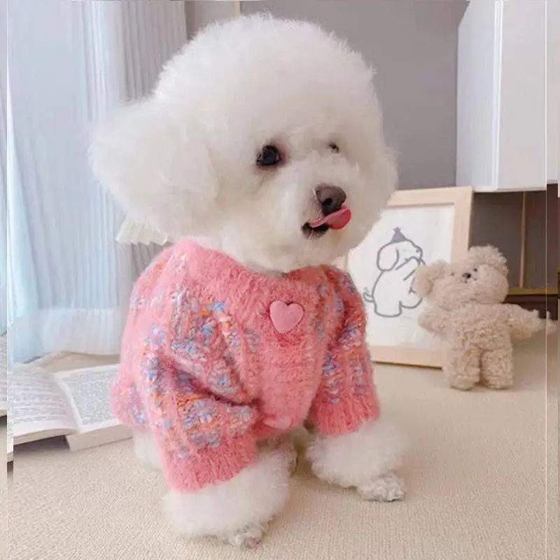 Elk Fashion Autumn Winter Sweater Cardigan Pet Dog Clothes Heart Warm Dogs Clothing Cat Small Thicken Cute Pink Girl Chihuahua