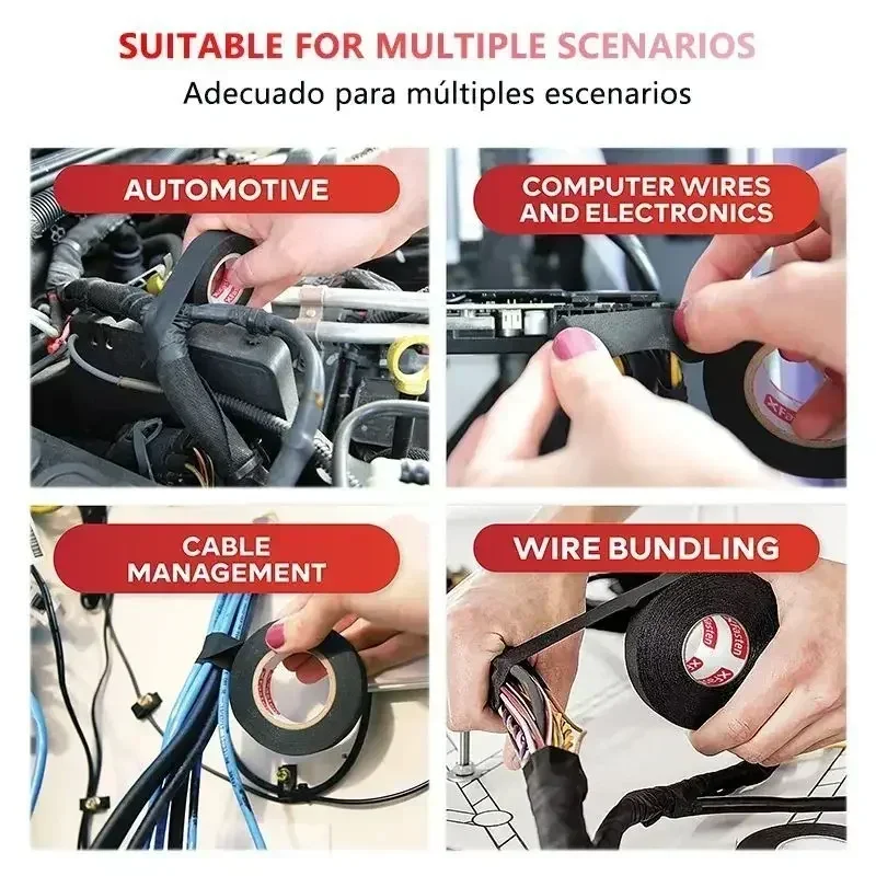 شريط عازل للصوت، شريط كهربائي أسود، مقاوم للحرارة، مقاوم للماء، شريط قماش نسيج السيارات