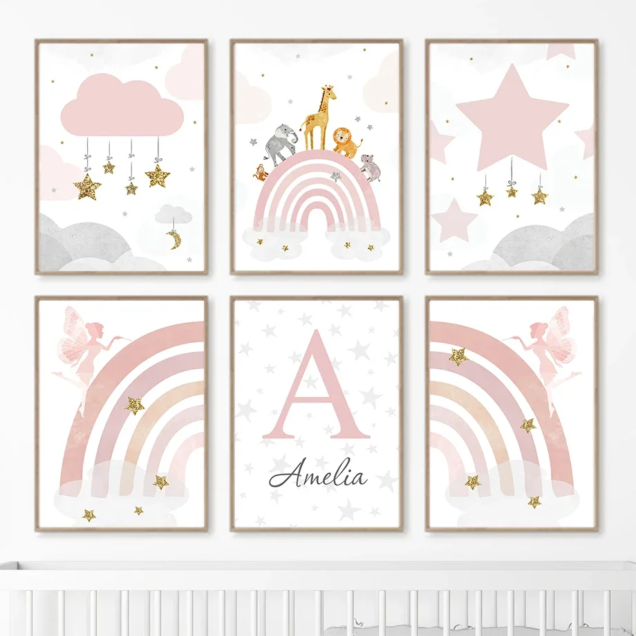

Giraffe Lion Elephant Angel Rainbow Cloud Star Wall Art Canvas Painting Nursery Posters And Prints Wall Pictures Kids Room Decor