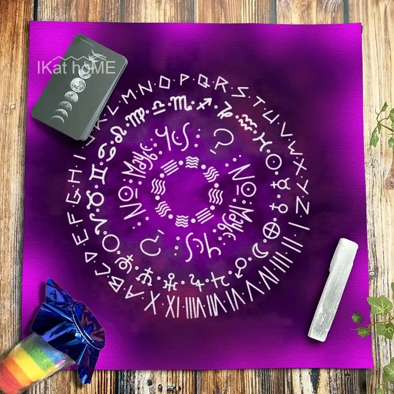 12 Constellations Rune Moon Tarot Tablecloth Purple Velvet Altar Cloth Divination Board Game Fortune Astrology Oracle Card Pads