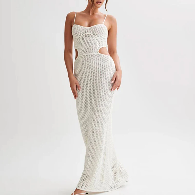 Abito sottoveste in vita con perdite di nuovo stile, lavorato a maglia, scava fuori, costumi da bagno sexy, copricostume da donna, spiaggia, protezione solare, abito lungo