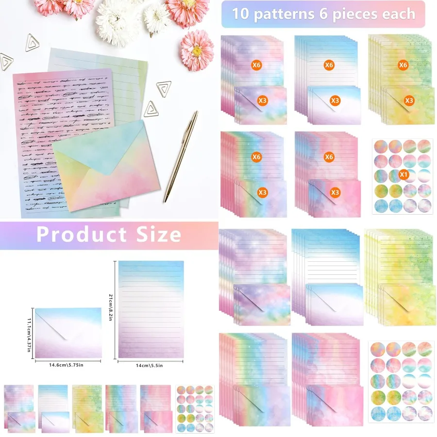

45 Stationary Letter and Envelopes Set with 30 Watercolor Stationery Papers and 15 Lined Envelopes for Elegant Letter Writing I