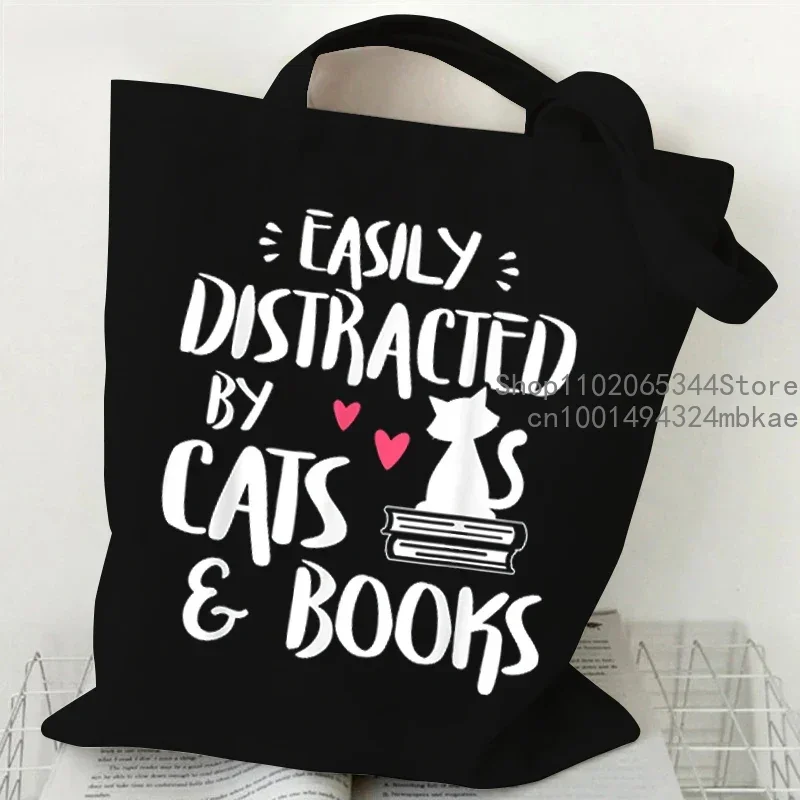 Shoulder Bag Books Owl and Cat Canvas Tote Bag Women Wildflowers Bookworm Lovers Shopping Bag Animal Reading Female Handbags