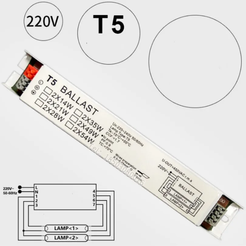 220v-240V 2*14W 2*21W 2*28W 2*35W 2*54W reattore elettronico T5 reattori elettronici per fluorescente 14W 21W 28W 35W 54W