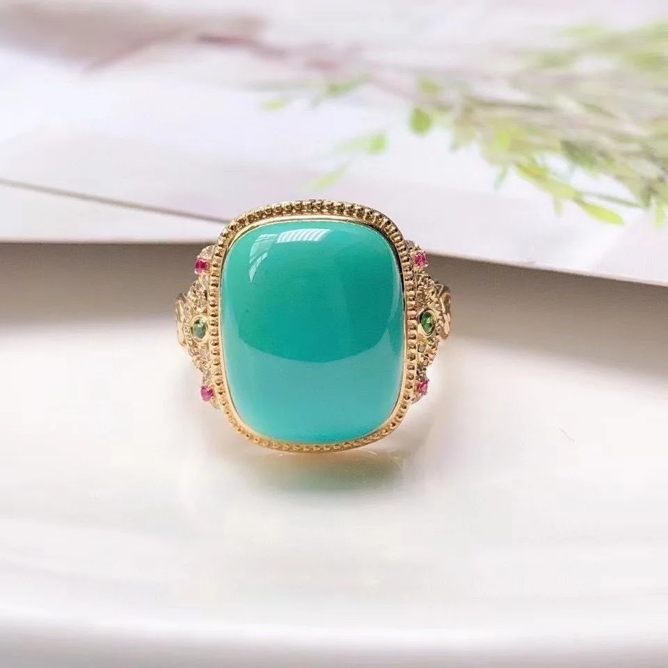 Creative design of square turquoise rings for women retro charm inlay colorful diamonds ring fresh banquets jewelry gift