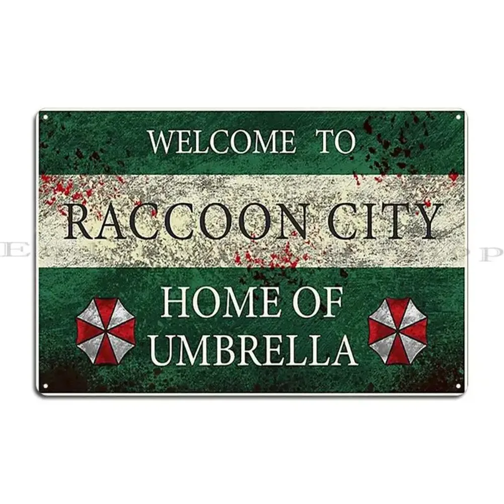 HD Metal Tin Sign Vintage Resident Evil Raccoon City Wall Decor Retro Umbrella Corporation Sign for Home Bar Man Cave Game Room