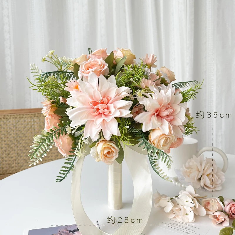 White Pink Artificial Silk Flowers for Home Wedding Bouquet Decor Bedroom Centerpiece Table Arrange Bride Holding Fake Bouquet