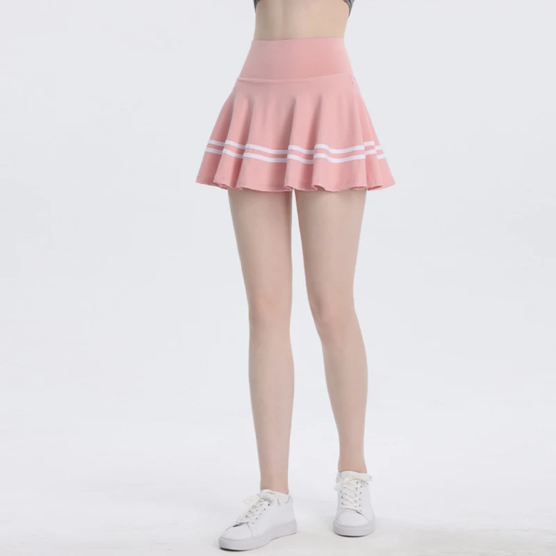 Fashion Sports Tennis Running High Waist Striped Stitching Pleated Skirt