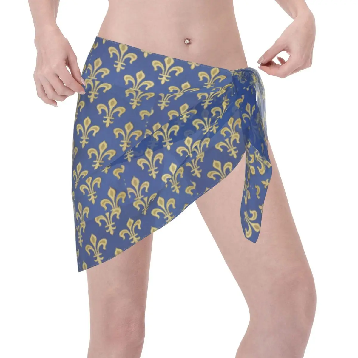 Custom Elegant Fleur-de-lis รูปแบบชายหาดบิกินี่ Cover Up Wrap ดูผ่าน Cover Up กระโปรงสั้นผ้าพันคอชีฟอง Cover ups