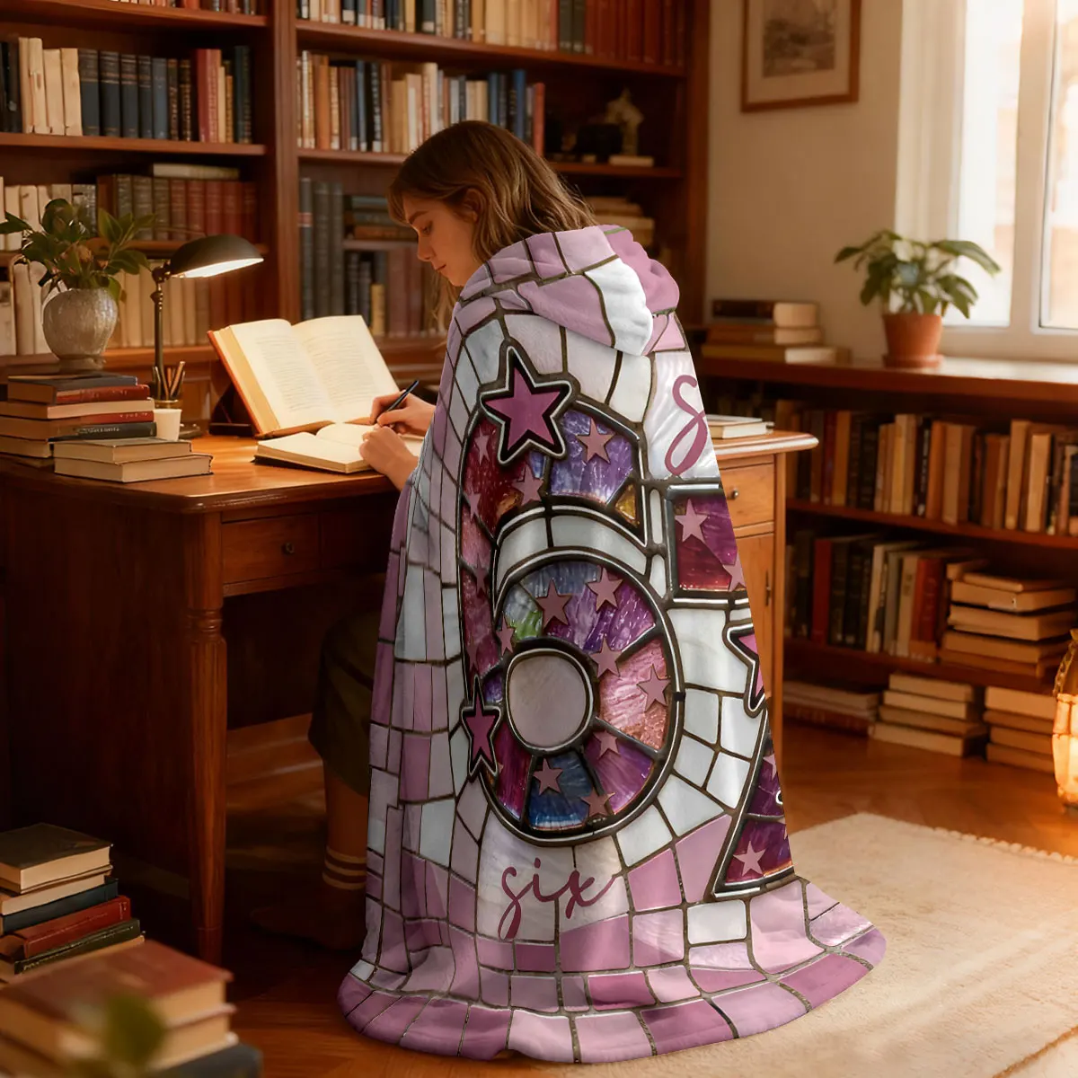 بطانية عباءة يمكن ارتداؤها بغطاء للرأس من الفلانيل المطبوع مكونة من 67 عنصرًا من الزجاج المقلد، سجادة غير رسمية ناعمة ودافئة متعددة المقاسات #5