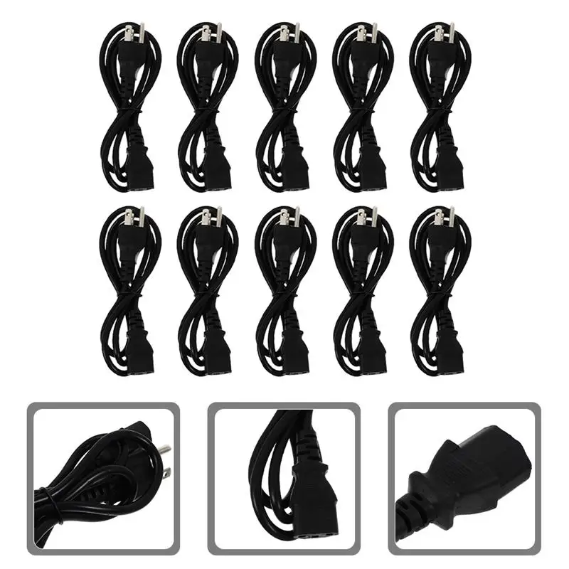 10Pcs AC Power Cord Pure Copper 3-Prong Power Cord US Plug For Desktop Monitor Computer PC