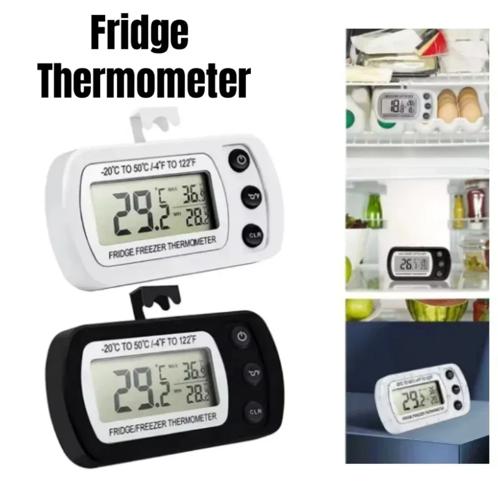 Mini LCD Fridge Freezer Thermometer Electronic Temperature Gauge Max Min Readout Hanging Hook Dual Use Refrigerator Temp Monitor