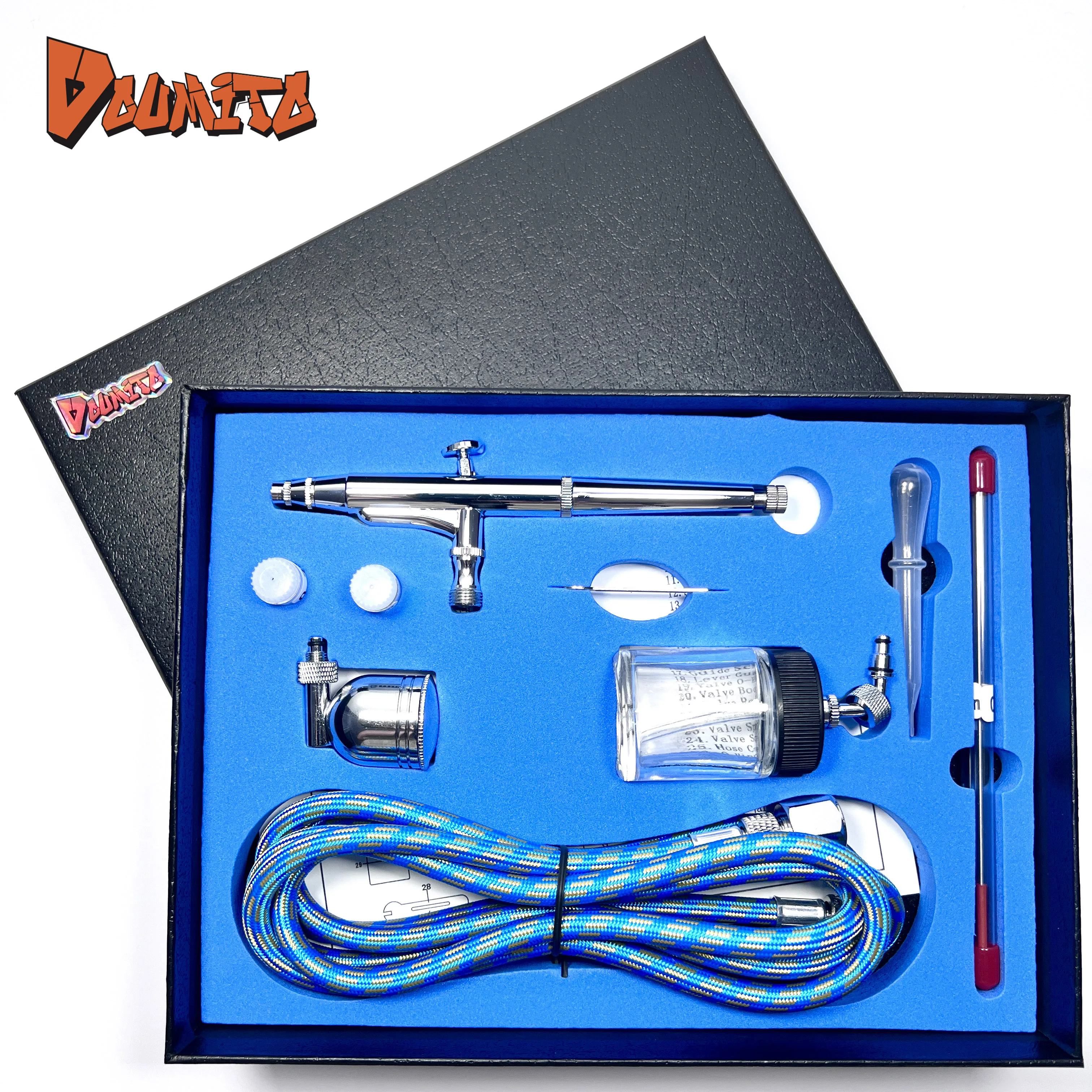 

Doumito Dual Action Airbrush Air Compressor Kit 0.2mm 0.3mm 0.5mm Needles & Nozzles Paint Art Spray Gun Set Craft Cake