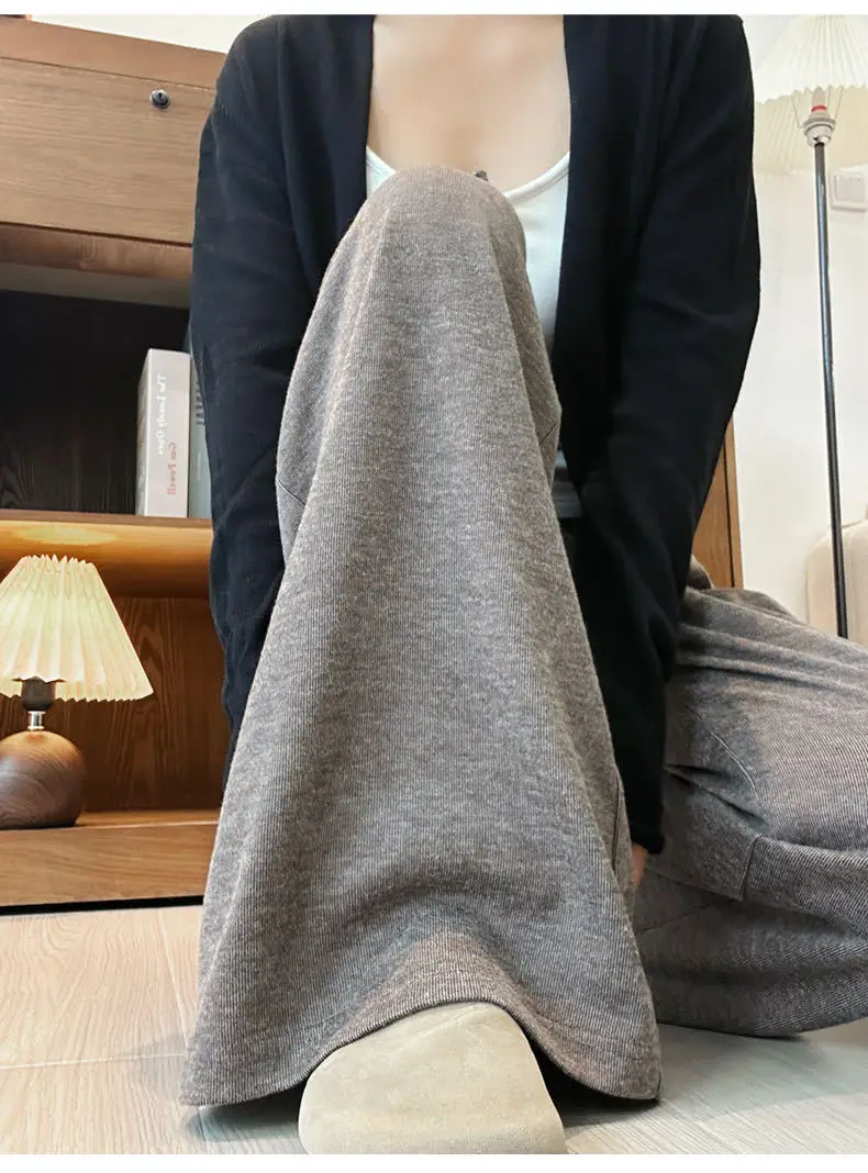 Wide Leg Pants Zip Pocket Womens Fall Corduroy Vertical Trackpants Lady Tailored Commute Embroidery Professional Unique Jacquard