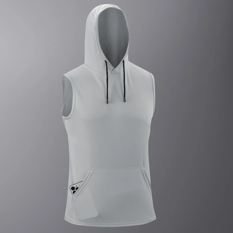 6Pcs Men Sleeveless Hooded Tank Tops Quick Dry Athletic Hoodie Vest Drawstring Pocket Gym Running Workout Sleeveless Shirts
