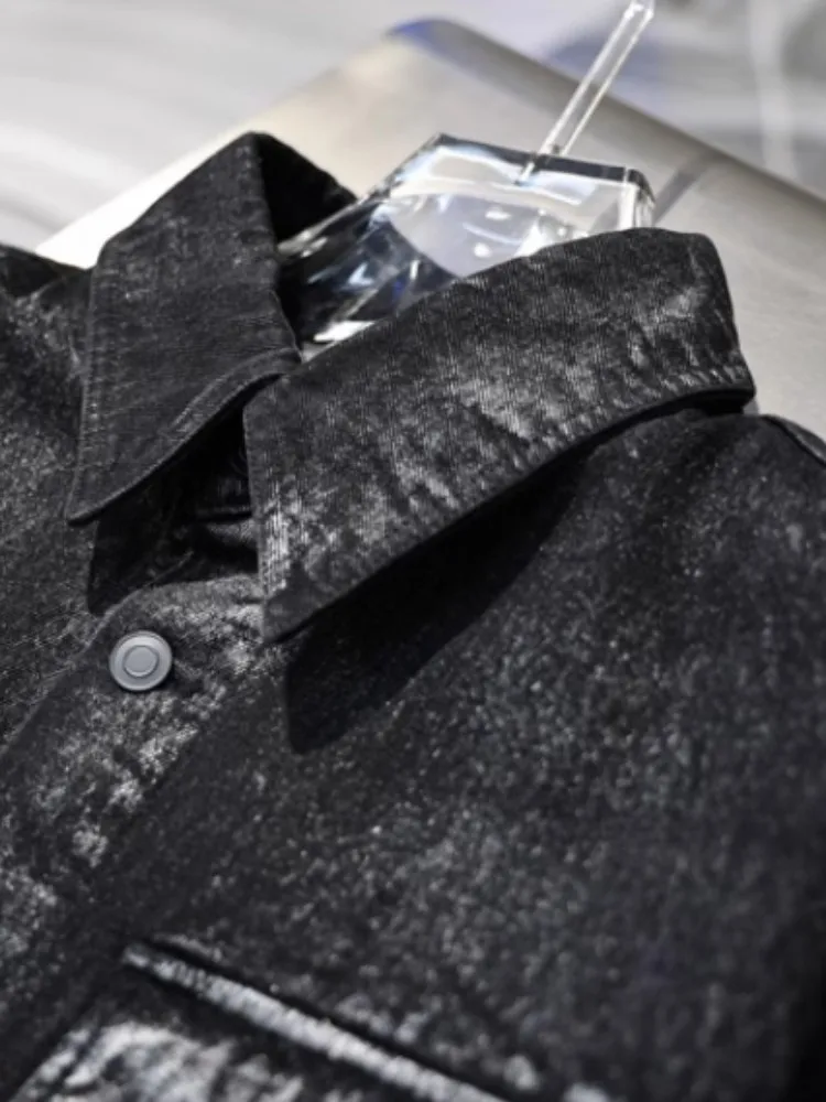 Mens New Winter Down Coat Fashion Single Breasted Denim Coat Loose Fit Warm Turn-Down Collar Casual Outerwear Cargo Short Jacket
