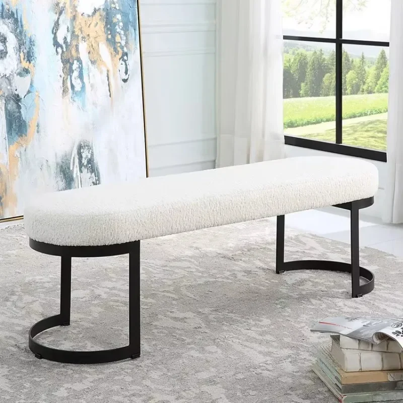 Modern velvet upholstered ottoman with metal frame living room ottoman