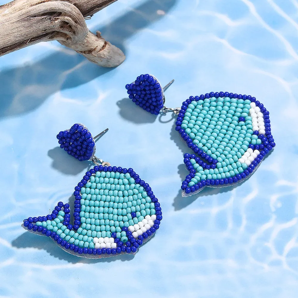 

2025 Handmade Beaded Earrings Fabric Shell Whale Creativity Pattern Bohemia Hand Weaving Beaded Earrings for Women