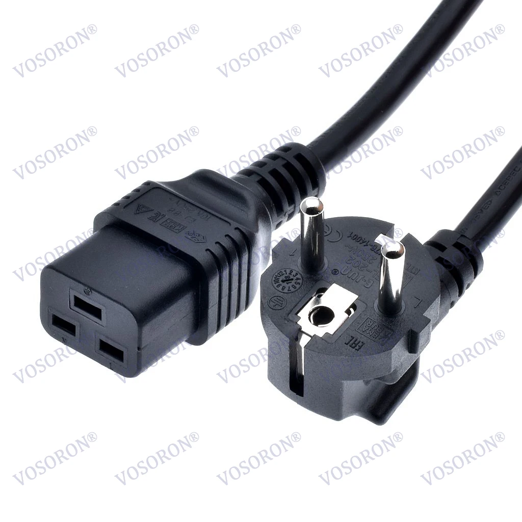 

Power Cord Right Angle Euro Schuko Male to IEC320 C19 Female 16A 250V 3 Prong Cable for UPS PDU Computer