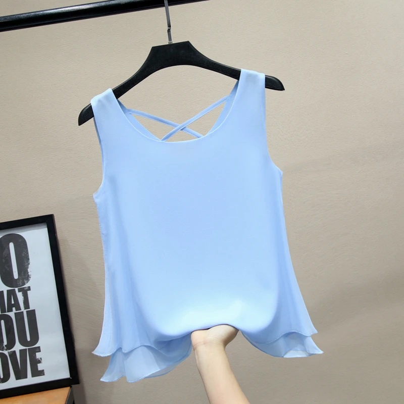 2022 Fashion New Sleeveless Women Blouse Summer Chiffon Shirts V-neck Casual Blouses Oversized S-6XL Loose Female Tops blusas