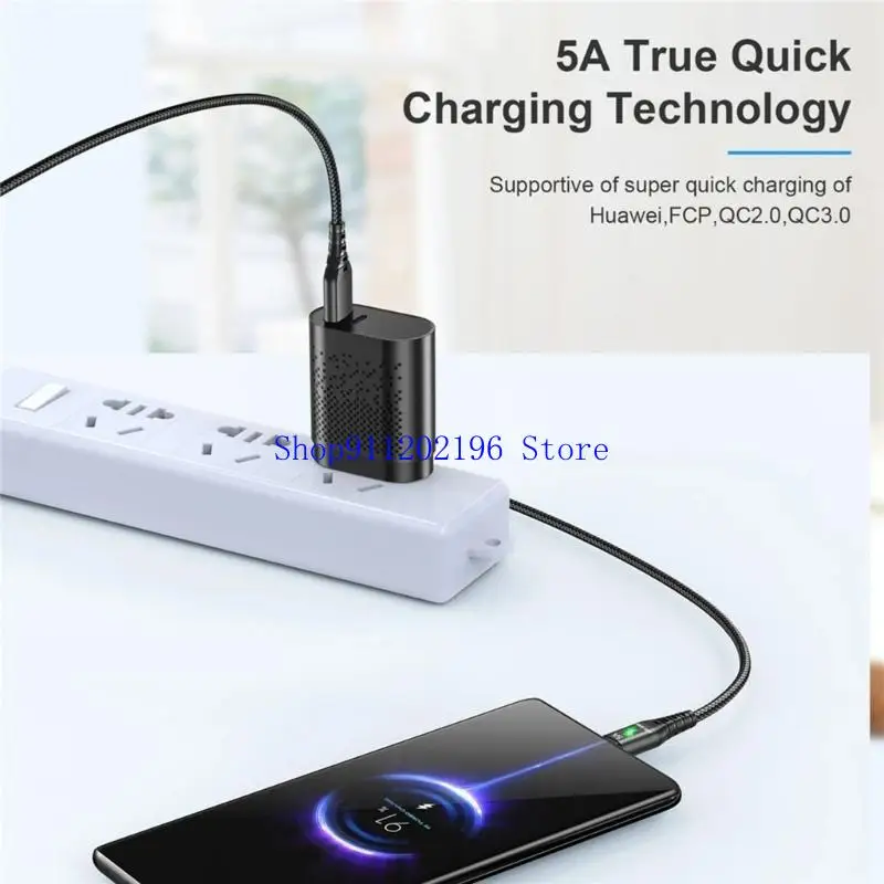 P82A 5A Micro USB Cable Fast Charging Phone USB Wire Cord Green LED Lighting USB Data Cable 0.3 1 2