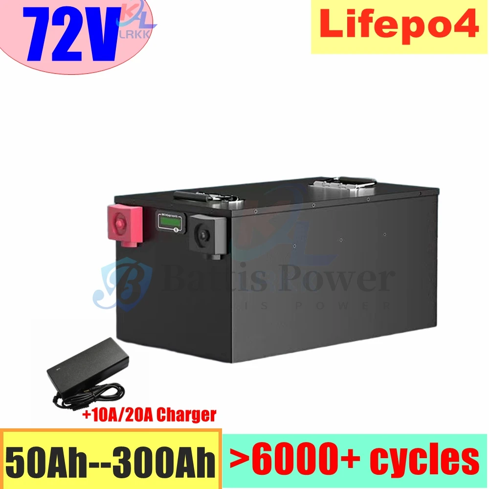 LRKK 72V 200Ah Lithium Battery 50Ah 70Ah 90Ah 100Ah 150Ah 180Ah 300Ah Lifepo4 Batteria for 3000W 7000W Tricycle Motorcycle EV RV