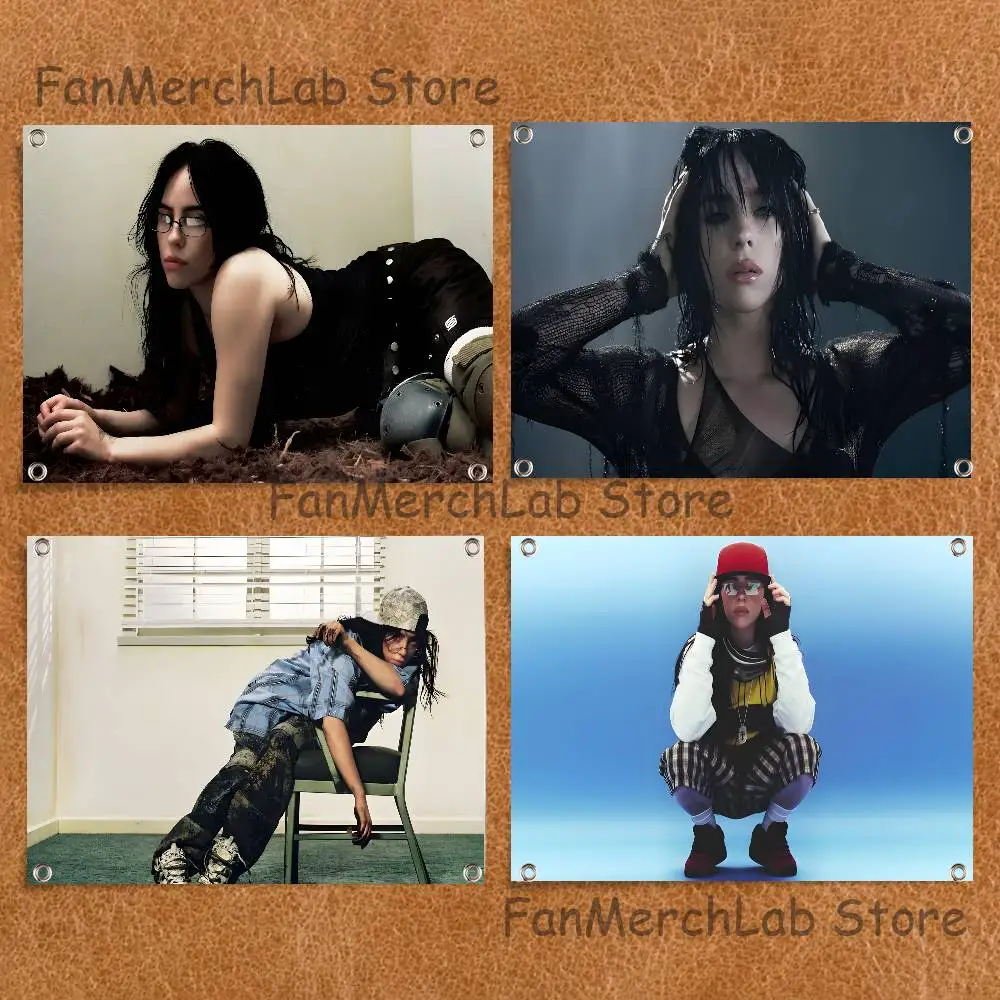 

B-BillieS Singer E-Eilish Flag Tapestry Banner For Bedroom Outdoor Living Room Restaurant Bar Wall Decor Party