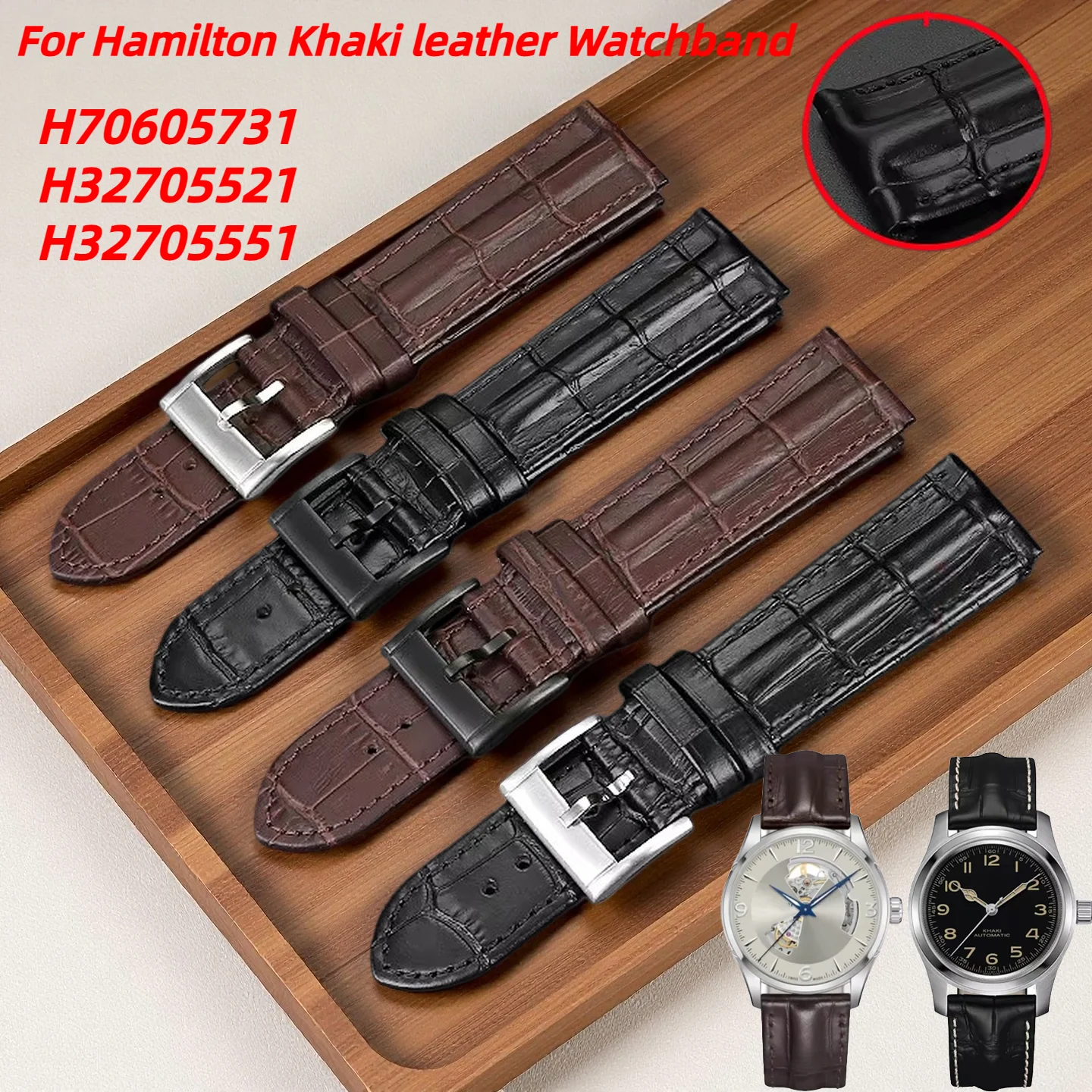

Ремешок для часов из натуральной кожи для Hamilton Khaki H7060573, браслет из воловьей кожи, ремешок с текстурой крокодиловой кожи 20 мм 22 мм, мужской черный, коричневый