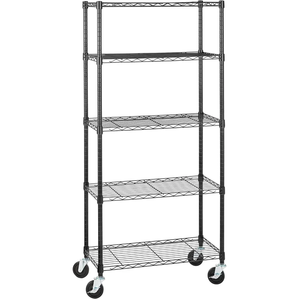 

Basics 5-Shelf Medium Adjustable, Heavy Duty Storage Shelving Unit on 4'' Wheel , Black, 30" L x 14" W x 64.75" H