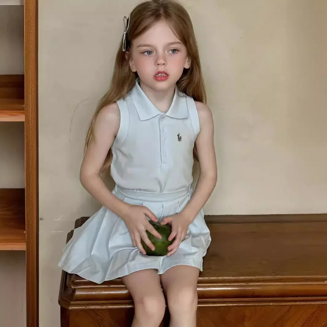 

2024 Summer New Girls' Dress Girls' Campus Style Dress Children's Sports Style pleated skirt Children's clothing