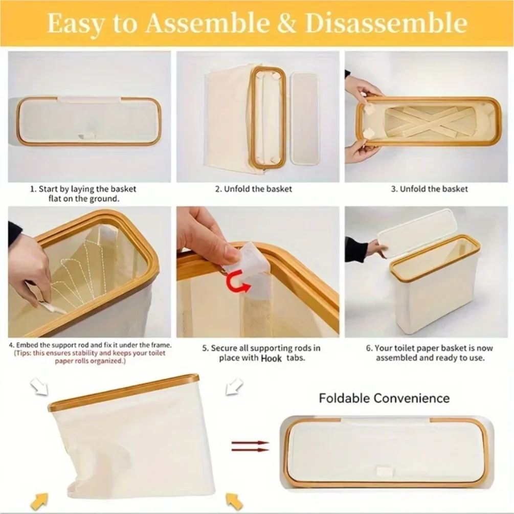 سلة تخزين واحدة، رف تخزين، حامل ورق كبير، 12 لفة من ورق التواليت، رف تخزين مع غطاء، قماش أكسفورد + مخزن من الخيزران