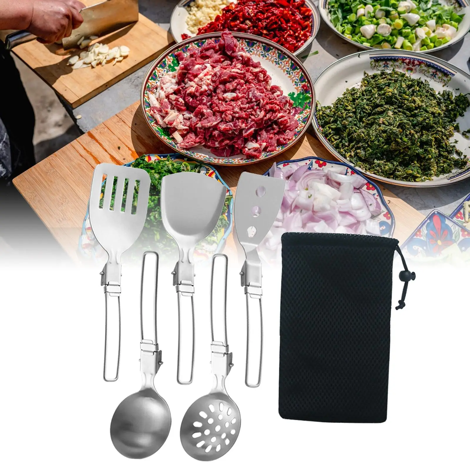 Portátil metal Camping utensílio Set, cozinhar e grelhar utensílio, 6pcs