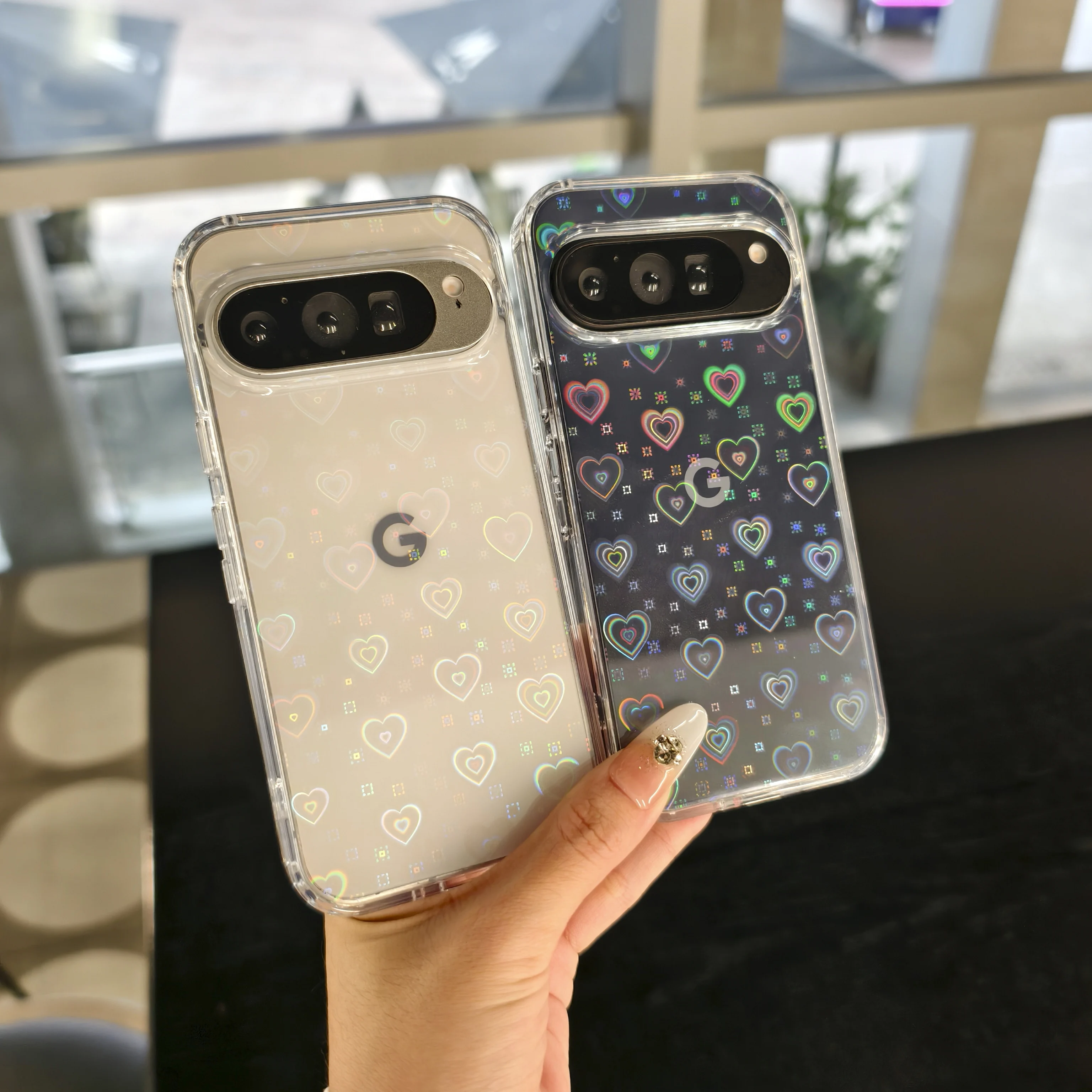 Coque de téléphone transparente à motif de cœur d'amour, dégradé Laser, pour Google Pixel9 9Pro XL 9A 10 10ProXL 10Pro, housse antichoc à paillettes, 1-2 pièces