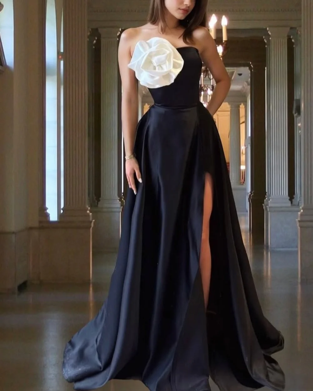 

Индивидуальные черные простые вечерние платья в классическом китайском стиле, ручной работы, с цветочным узором, плиссировкой и драпировкой, без бретелек, А-силуэт, длинные