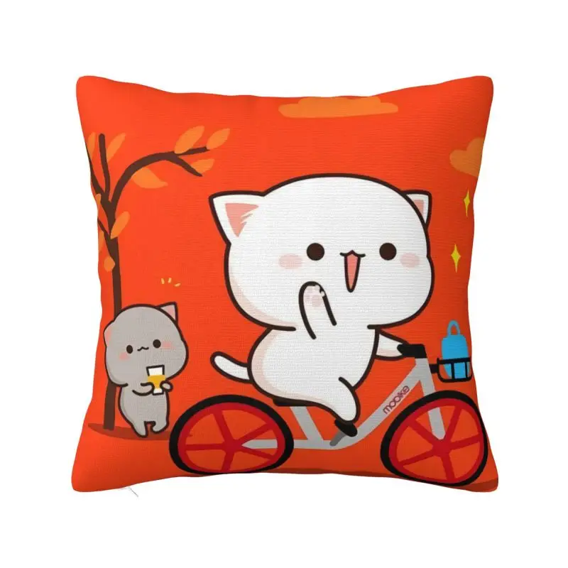 Custom Romantic Peach And Goma Mochi Cat Pillow Case Cushions Cover Square Pillowcase