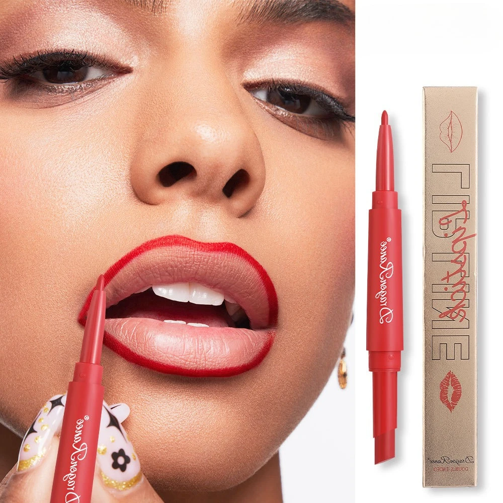 2 in 1 Matte Lip Liner Pencil Double Head Lipstick Pen Red Nude Pink Brighten Lips Outline Stick Makeup  Long Lasting Waterproof