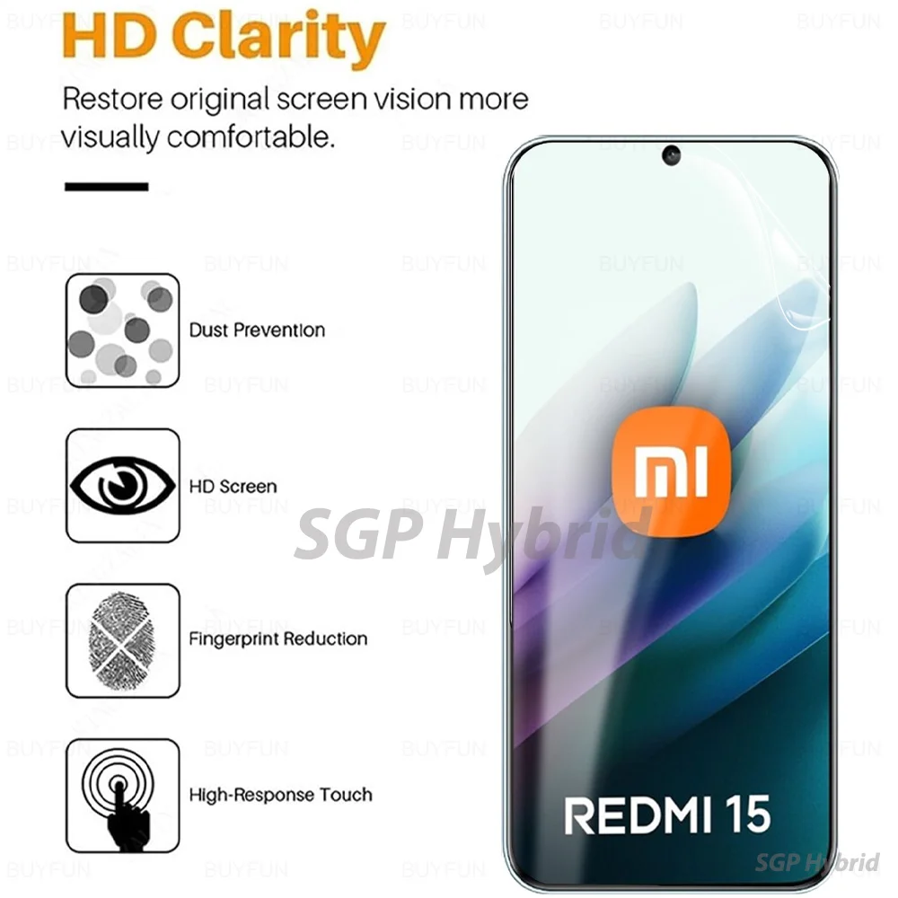 4 قطعة فيلم هيدروجيل غير الزجاج المقسى ل Xiaomi Redmi 15 Redmi15 Redmy Redme Red Mi 15 4G 5G العالمي 6.9 بوصة HD واقي للشاشة #2