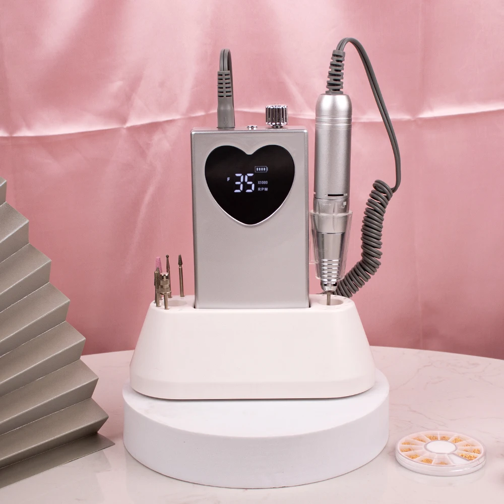 45W professionale per salone di bellezza strumento per manicure con schermo a cuore elettrico ricaricabile con spazzola di carbone pratica trapano per unghie