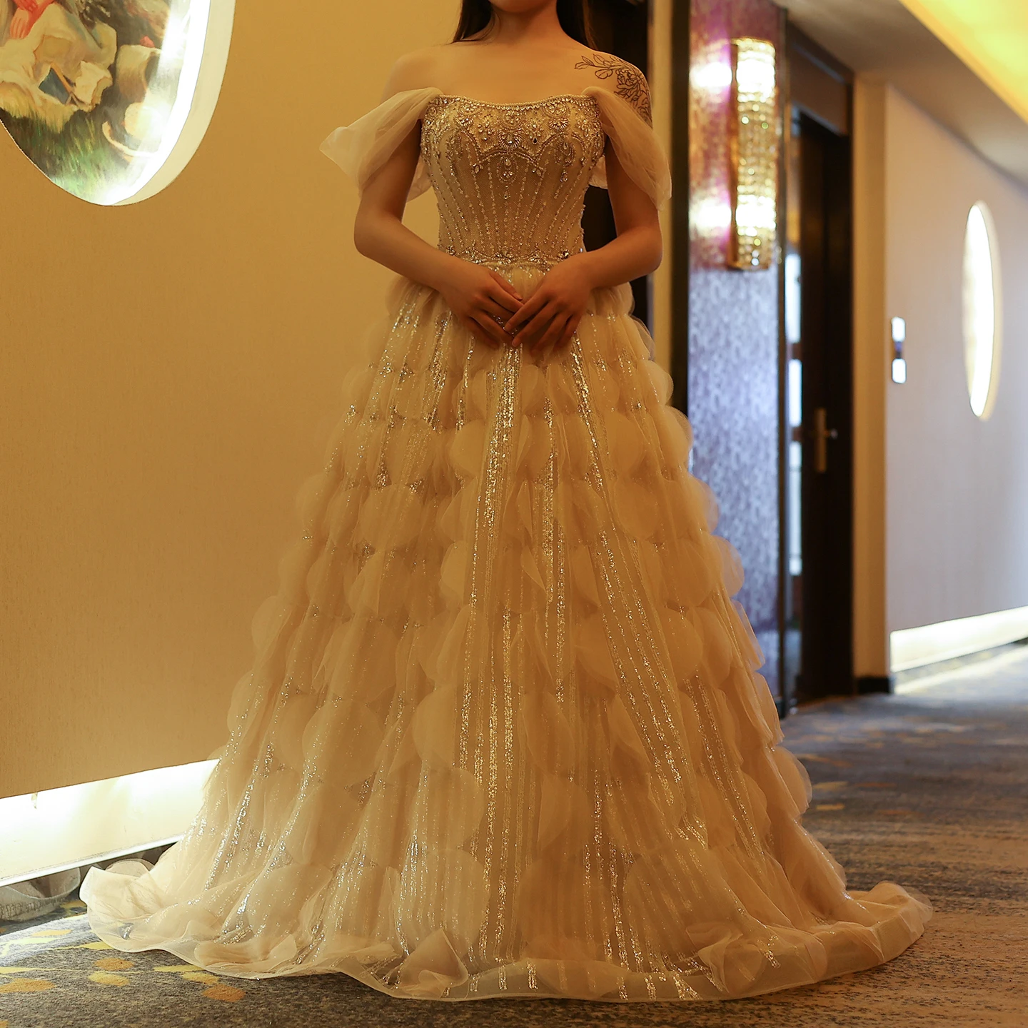 

Sharon Said Luxury Crystal Princess Ball Gown Blush Pink Ruffles Evening Dresses Women Wedding Engament Party SS733 Customized