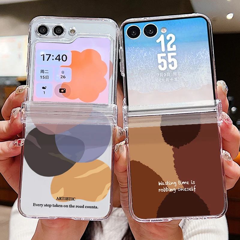 Creative Graphic Pattern Clear Phone Case For Samsung Galaxy Z Flip7 Flip6 Flip5 Flip 7 6 5 4 3 5G Shockproof Folding Hard Cover