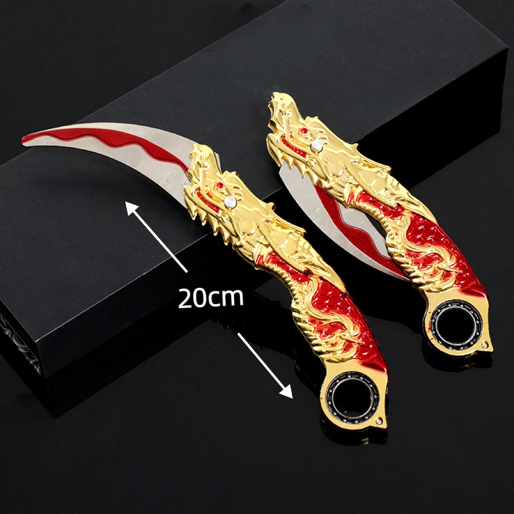 20cm7.9in Dragon Karambit Obrotowy składany metalowy model Dark Moon Podwójne ciernie Pazur Nóż Złoty Smok Broń Zabawka Chłopiec Prezent