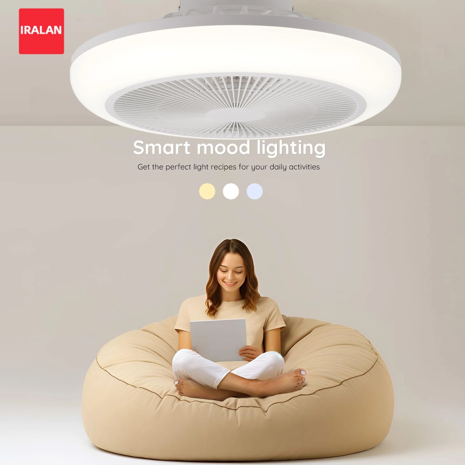 IRALAN Indoor Ceiling Fan with Light, Remote‑Operated 6‑Speed Fan, Infinitely Dimmable Brightness, Modern Decorative Light