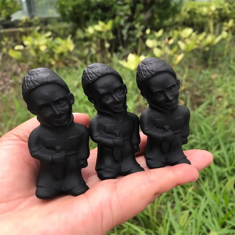 7CM Natural Black Obsidian Murder Statue Hand Carved Cartoon Statue Reiki Healing Energy Stone Crystal Home Decoration Gift 1pcs