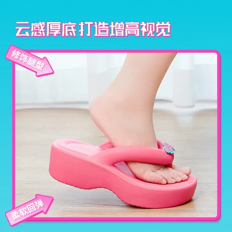 Miniso Barbie Summer Women Slipper Women\'s Pink Slides Indoor Platform Outdoors Kawaii Shoes Flip-flops Beach Garden Sandals Y2k