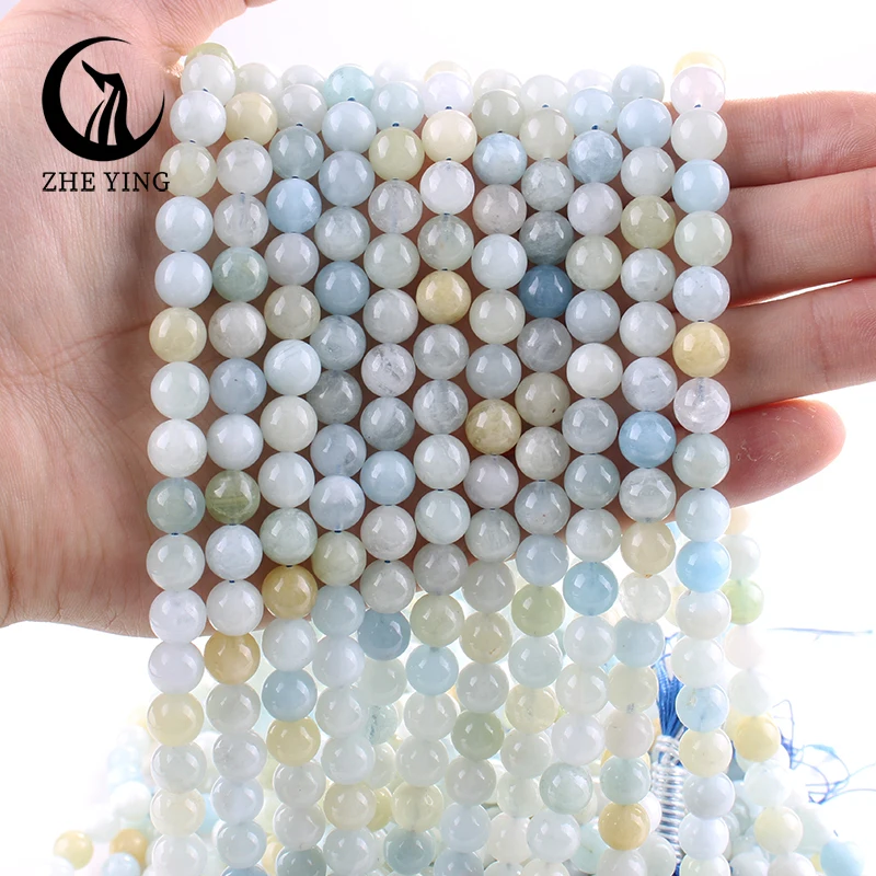 

Zhe Ying New Natural Aquamarine Beads Smooth Round Smooth 8mm Gemstone Beads for Bracelet Making DIY Jewelry Accessory