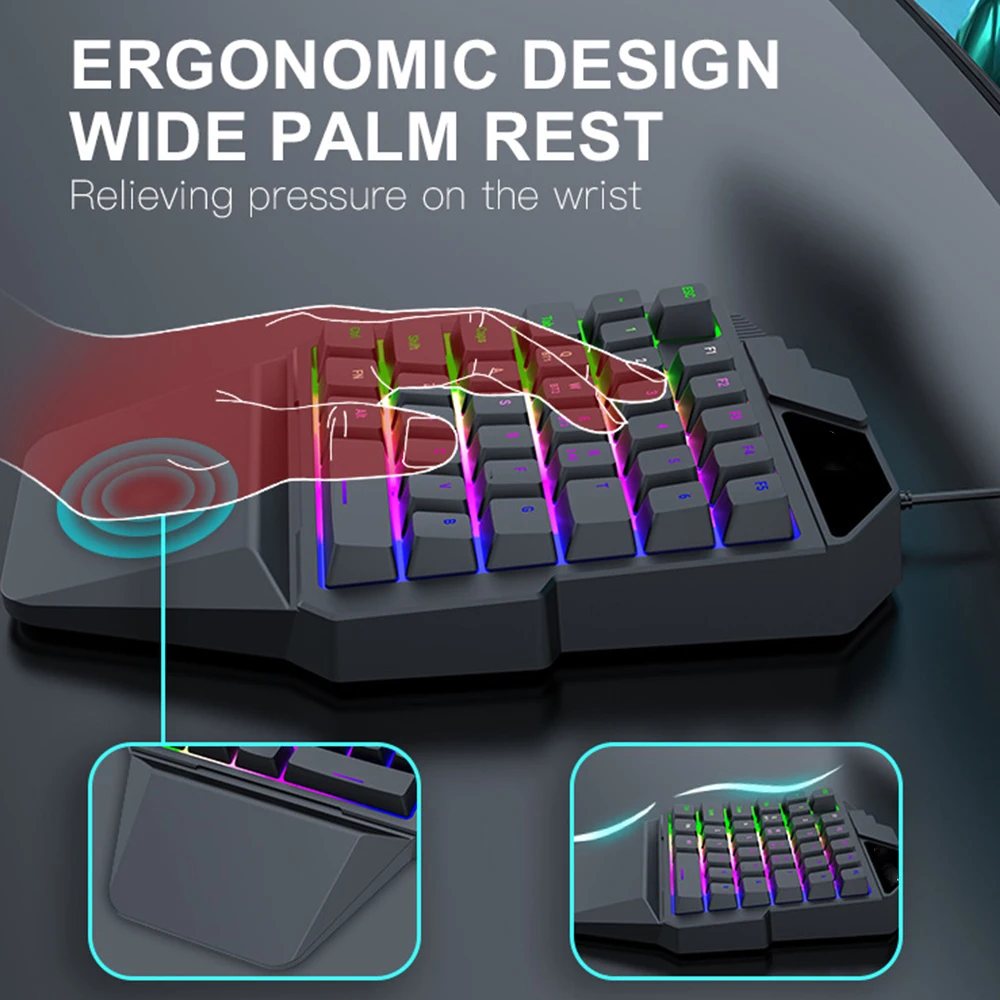 2.4G Wireless One Handed Gaming Keyboard RGB Ergonomic Gaming Keypad Tri-Mode 35 Keys Gaming Keyboard for Gamer PC Computer