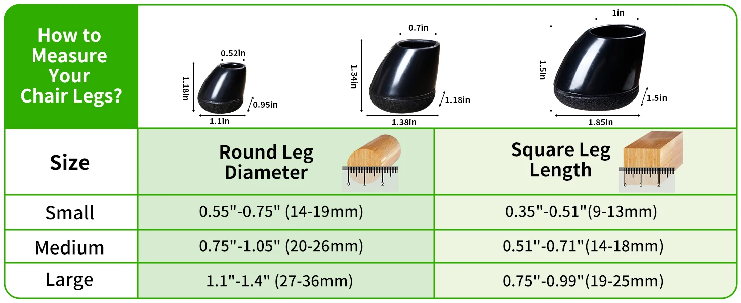 16 Stück Stuhlbeinschutz, Diagonale Dicke Filzauflagen, Silikon-Fußabdeckung für Hartholzböden, Möbel und Tischfüße – Detail 2