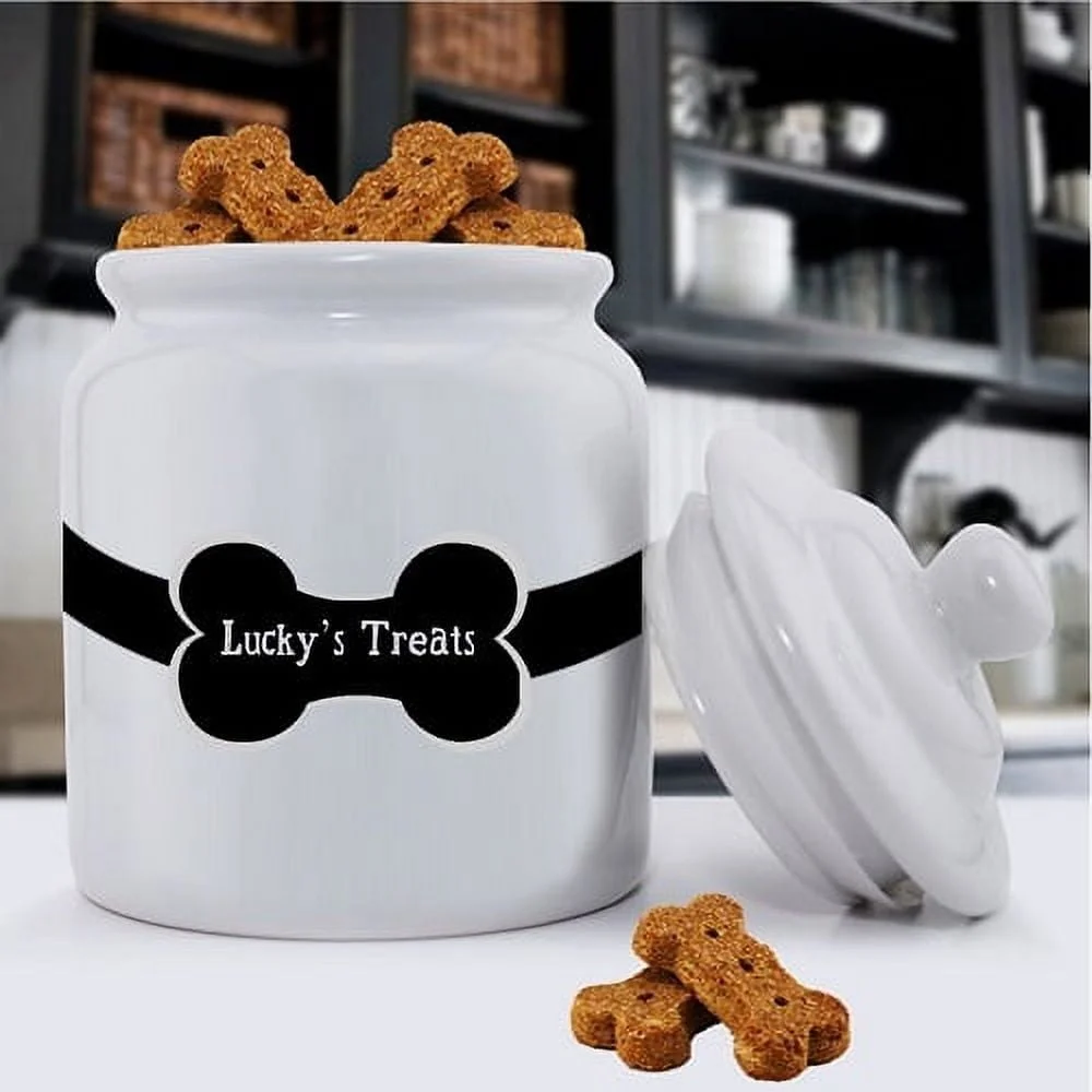 Personalized Ceramic Dog Treat Jar Colorful Bones Airtight Storage Canister Dishwasher Safe Gift Dog Lovers