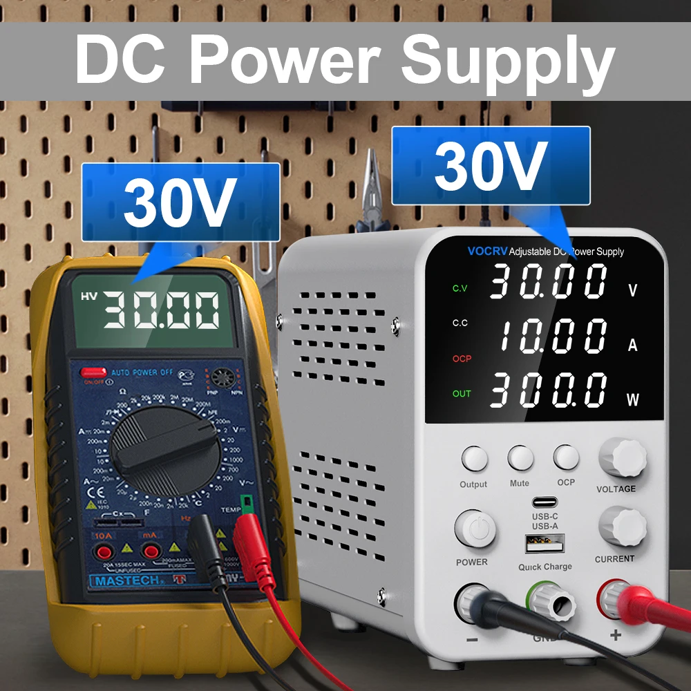 Imagem -06 - Vocrv-fonte de Alimentação dc Ajustável 30v 10a Led Digital Lab Bench Fonte de Energia Estabilizada Regulador de Tensão