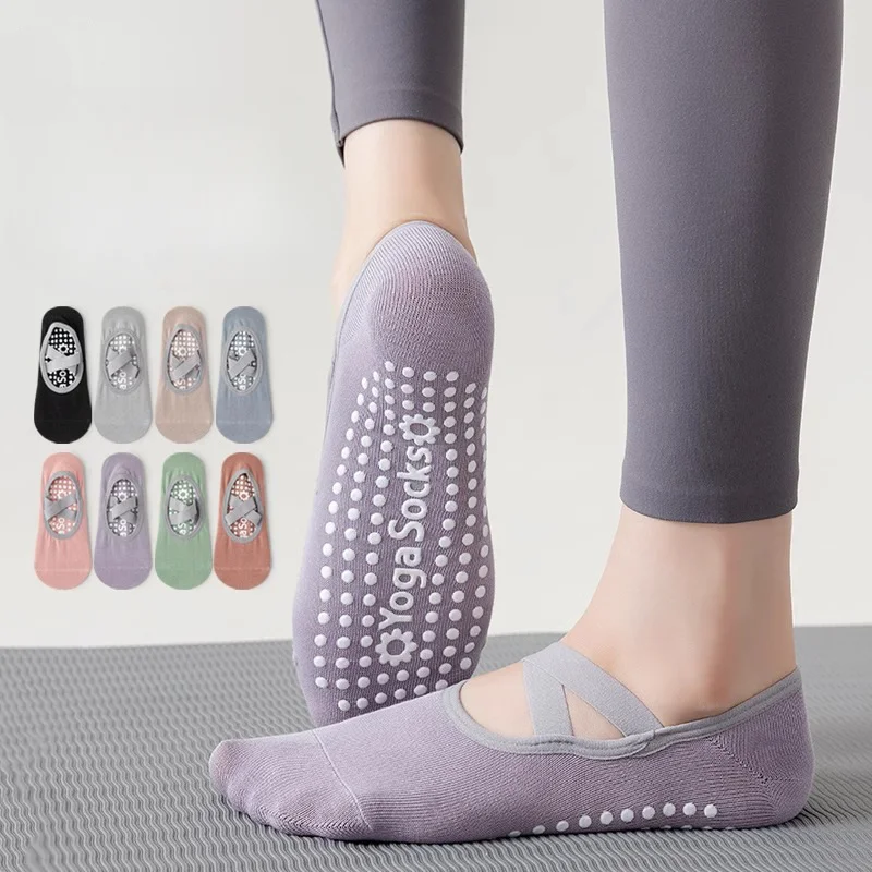 

Professional Yoga Socks Women Cotton Sports Socks Silicone Non-slip Pilates Grip Towel Socks for Dance Barre Breathable Bandage